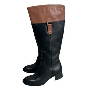 Franco Sarto Women's Black Brown Leather Tall Riding Boots 7.5 Wide Calf